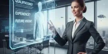 Young professional confidently engaging with an AI interview system for a job in 2026.