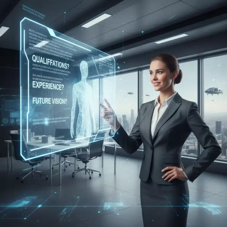 Young professional confidently engaging with an AI interview system for a job in 2026.