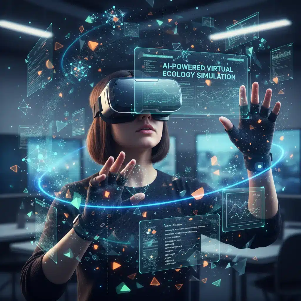 Student experiencing AI-powered virtual reality immersive learning.