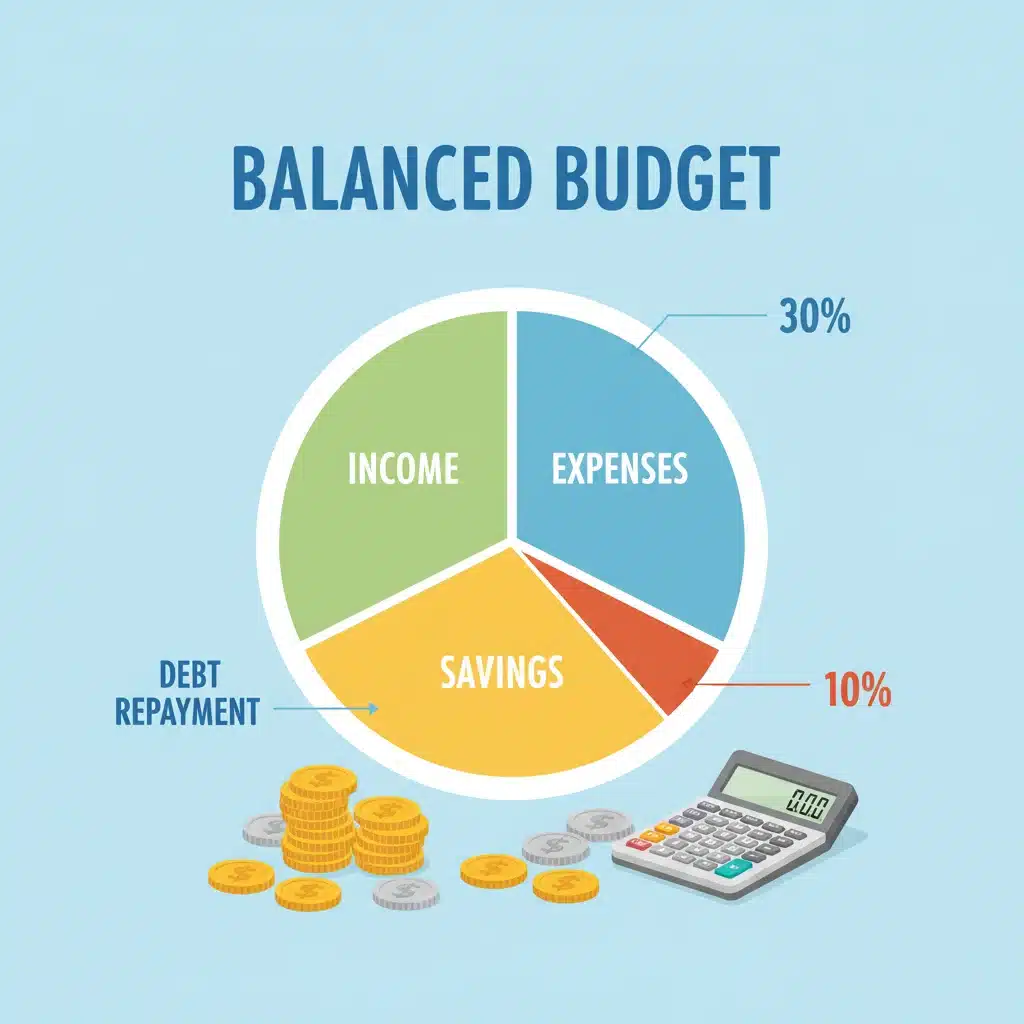 Infographic showing a balanced budget for financial health