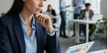 Your 2026 Career Check-Up: 9 Questions to Assess Your Professional Growth in the US Professional woman assessing career growth on tablet in a modern office
