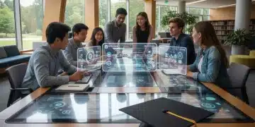 Competency-Based Education: A 2026 Guide to Its Adoption in US Higher Ed Students collaborating on competency-based learning modules in a modern university setting.