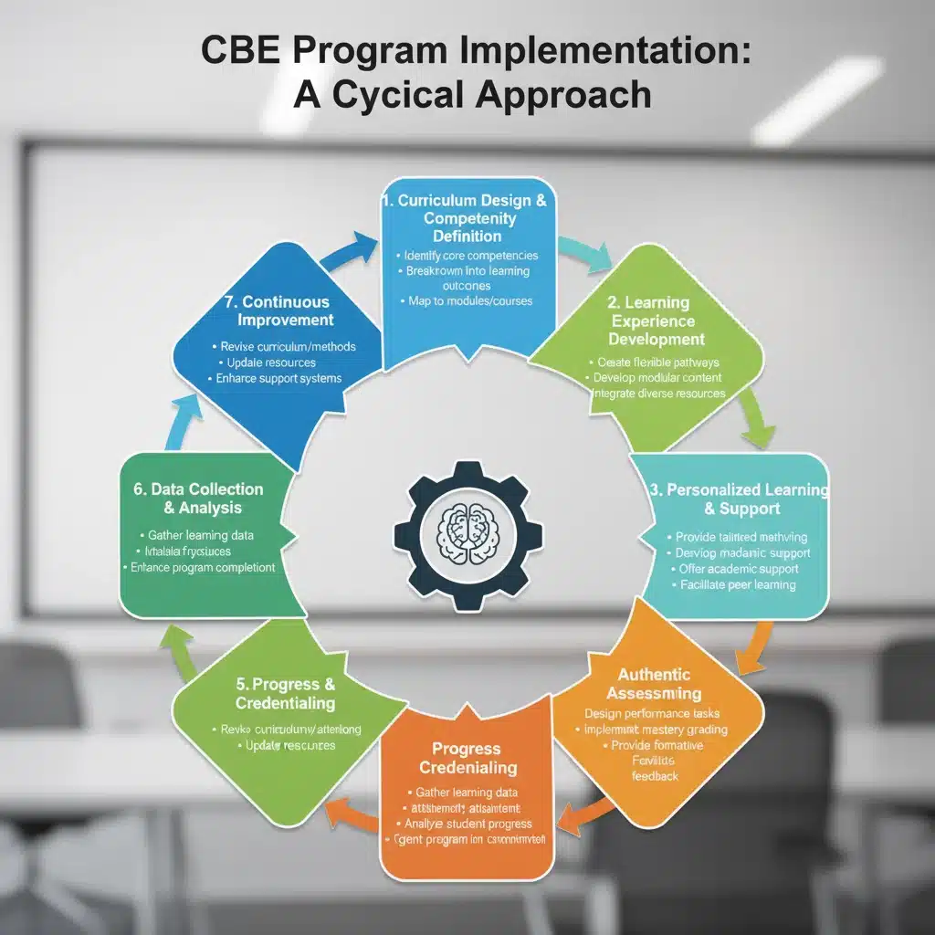 Flowchart showing CBE implementation stages in higher education.