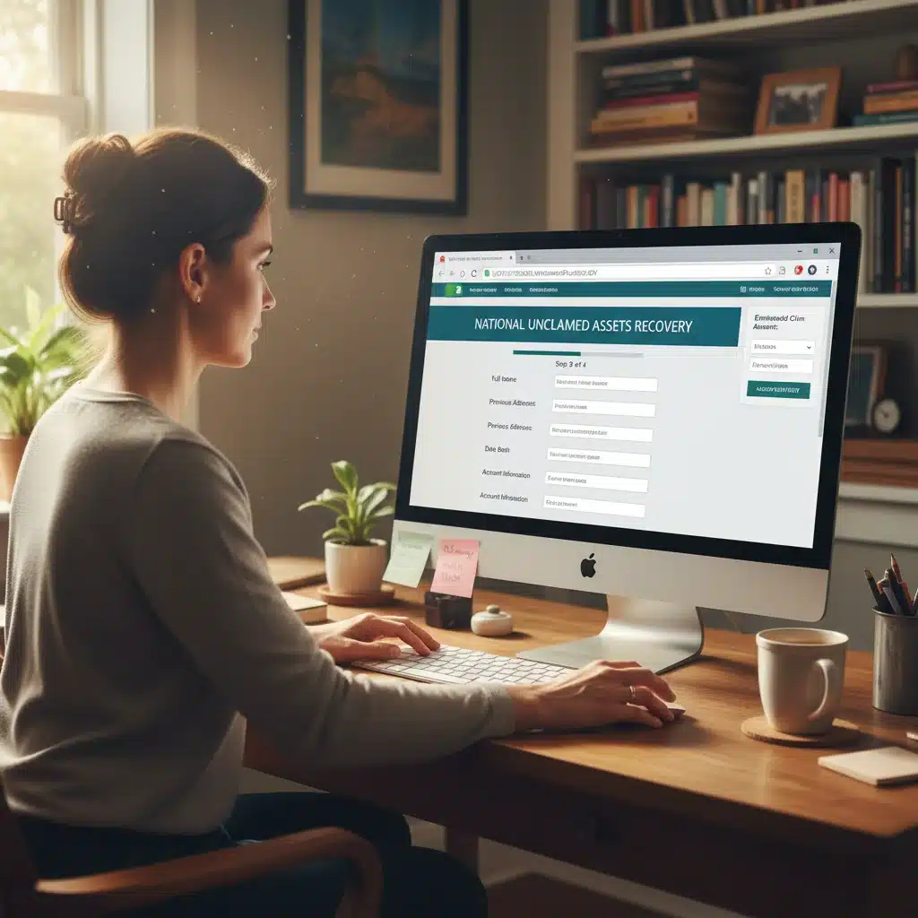 Individual completing online form to claim forgotten government funds