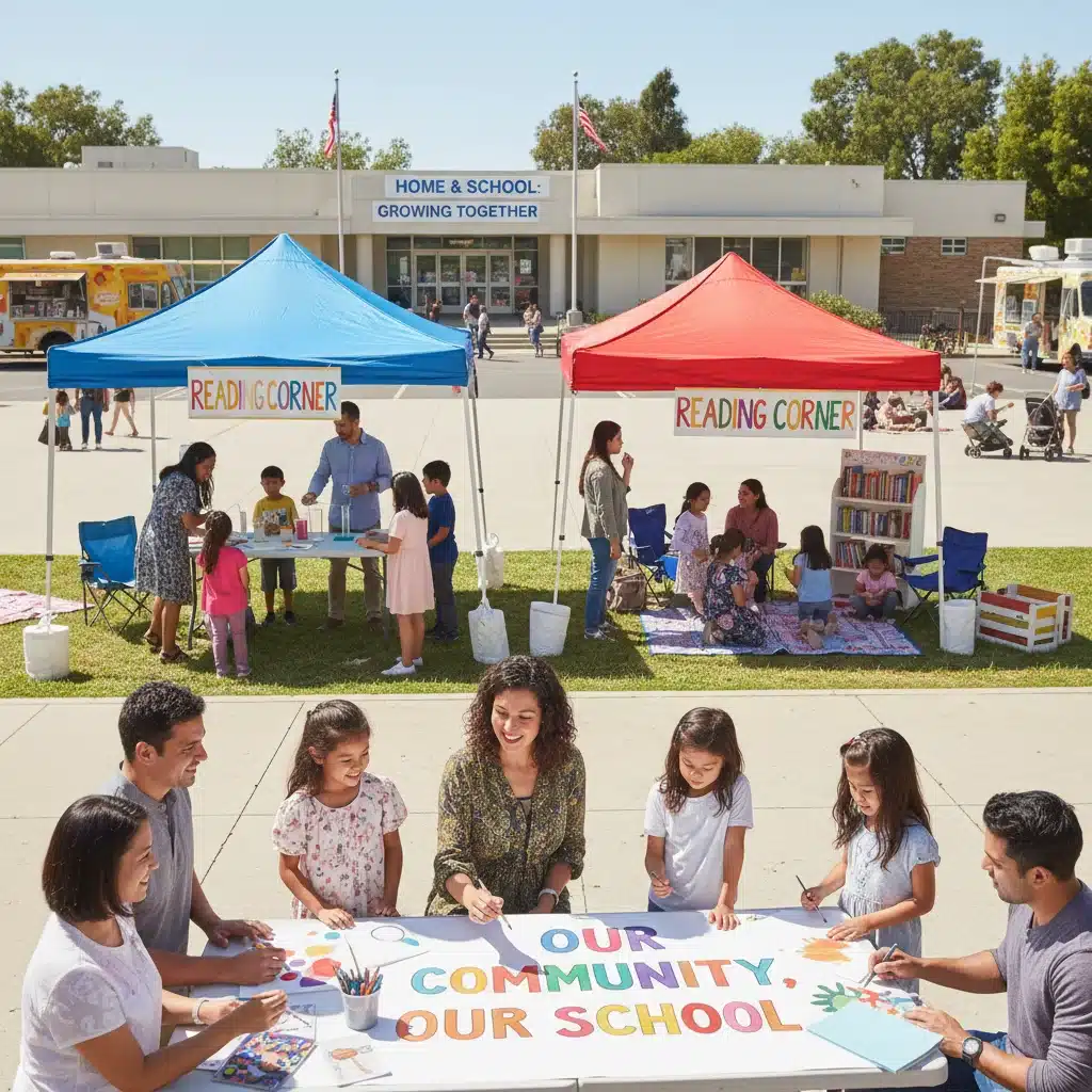 Parents, teachers, and students at a community education event.