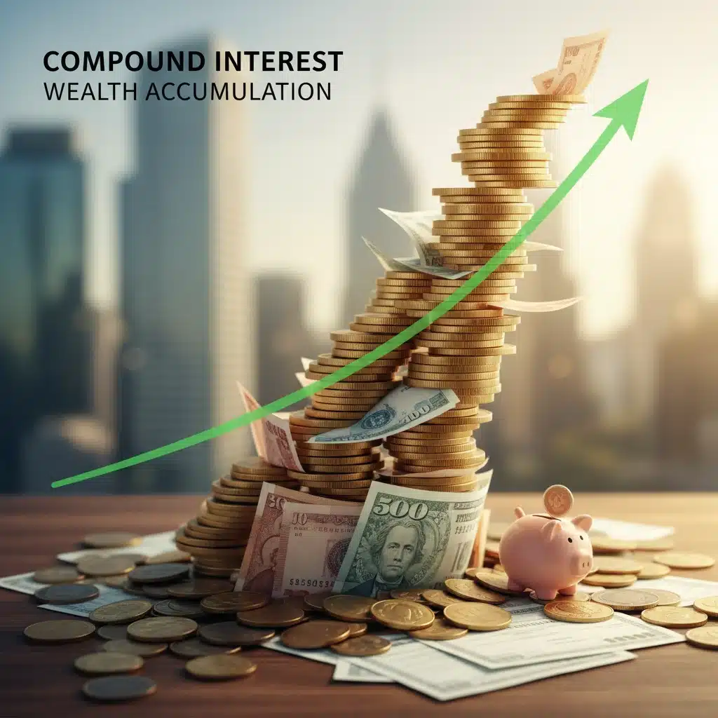 Growing stack of money representing compound interest