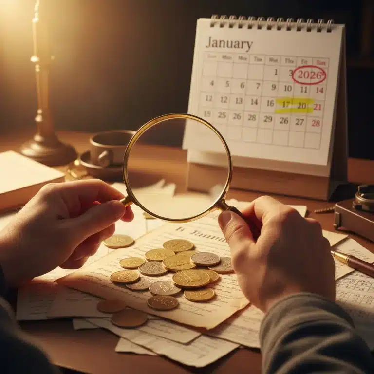 Person discovering unclaimed government benefits with magnifying glass