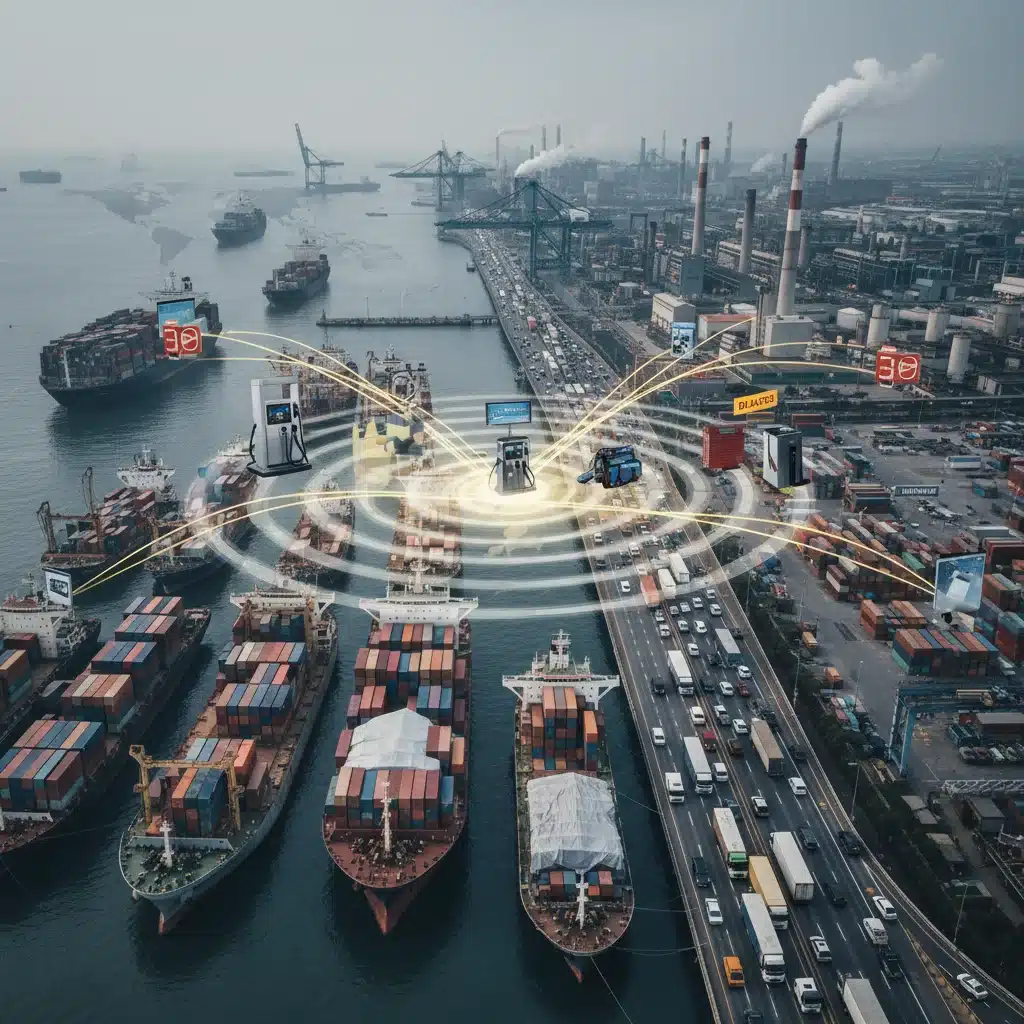 Illustration of a disrupted global supply chain impacting industries