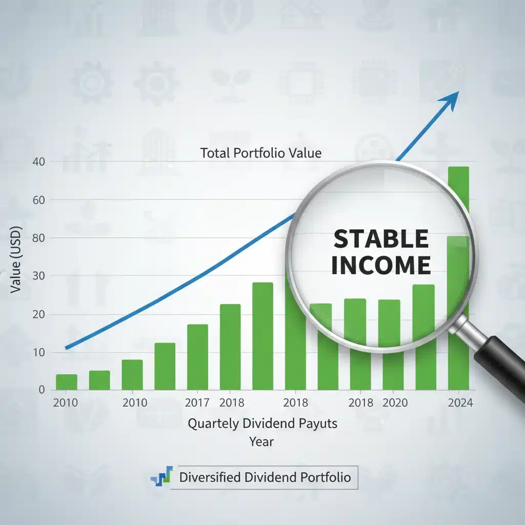 Graph illustrating consistent dividend payouts from a diversified stock portfolio.