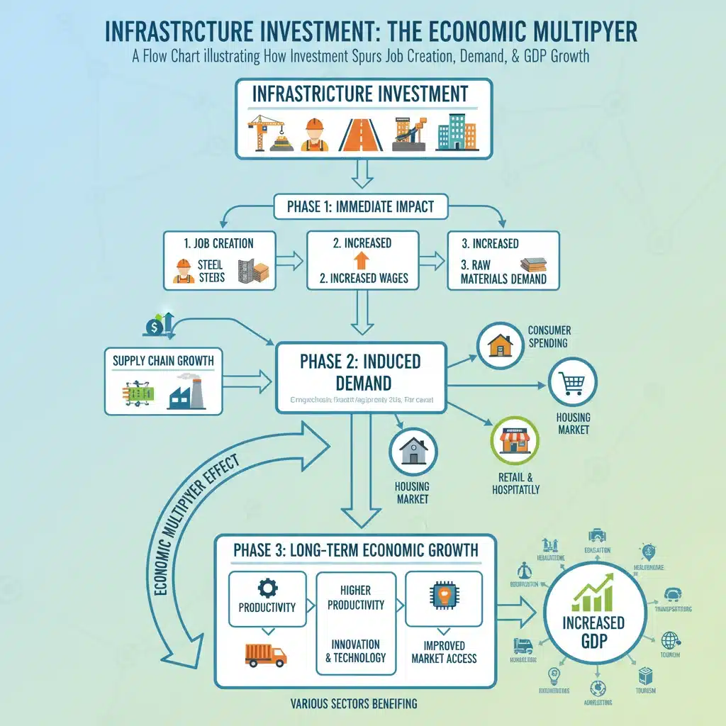 Infographic illustrating the economic multiplier effect of infrastructure investment