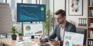 Person analyzing financial statements for debt reduction plan