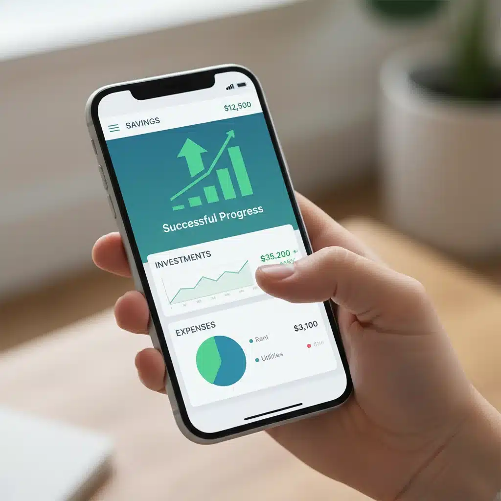 Hand tracking financial progress on a smartphone app