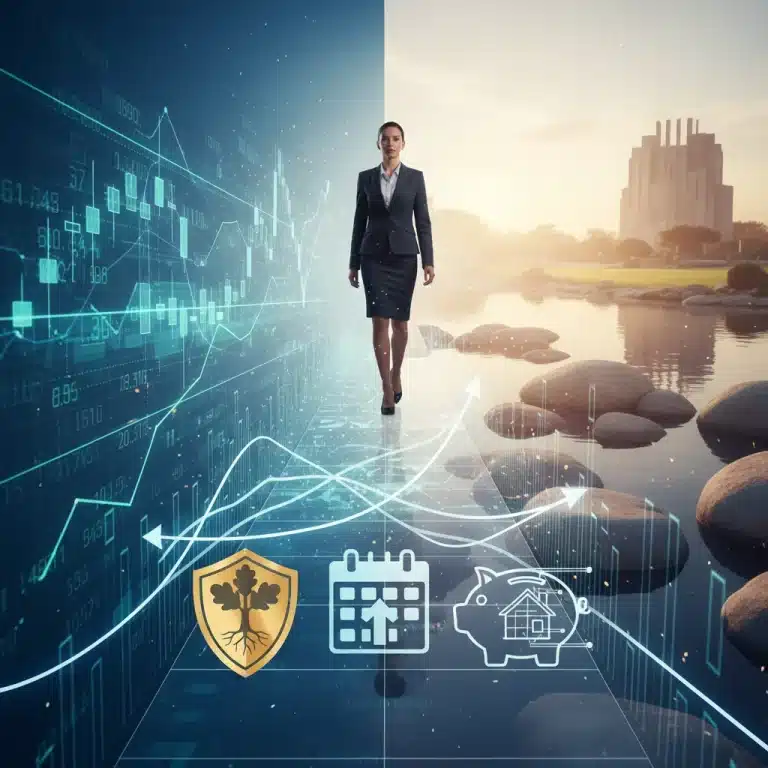 Person confidently navigating complex financial landscape, symbolizing financial resilience and strategic planning.
