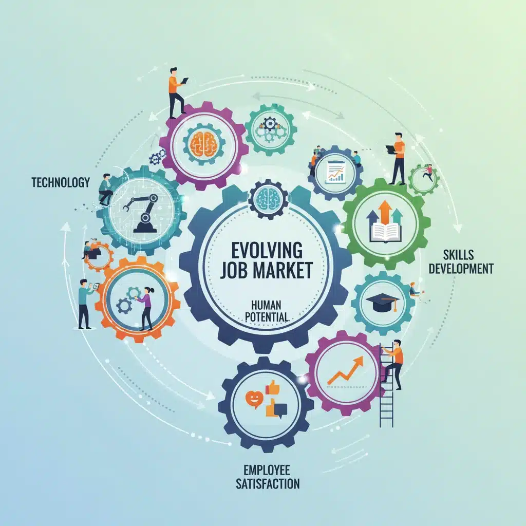 Infographic depicting the intersection of technology, skills, and employee satisfaction.