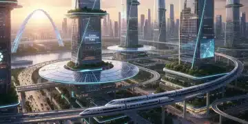 Futuristic city skyline with advanced infrastructure representing economic growth from spending