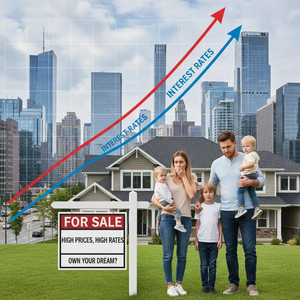 Graph showing rising housing costs and interest rates impacting family affordability