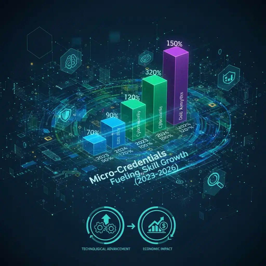 Infographic showing the growth of in-demand skills and economic impact driven by micro-credentials.