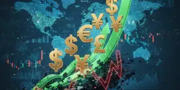 Financial growth chart with upward arrows and currency symbols representing successful investment strategies during inflation.