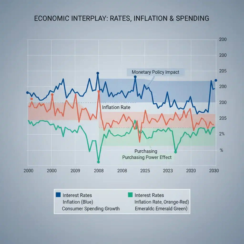 Chart showing interest rates, inflation, and consumer spending trends affecting 2026 GDP