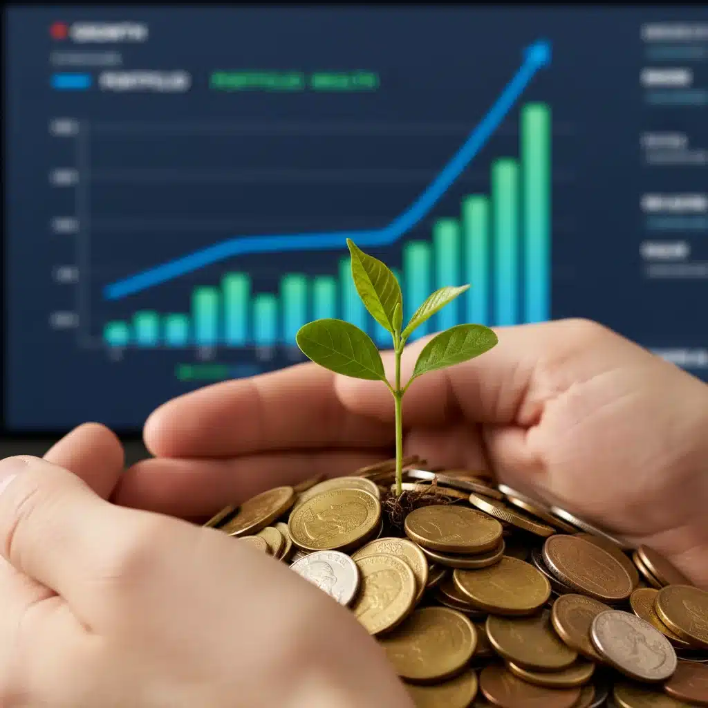 Hands holding a sapling growing from coins, symbolizing investment growth and future wealth creation.
