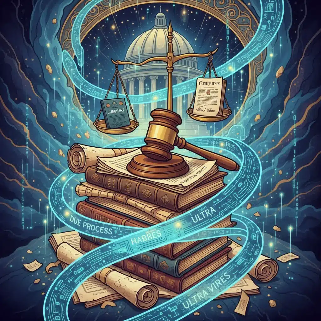 Legal documents and gavels symbolizing the process of judicial review and legal interpretation.