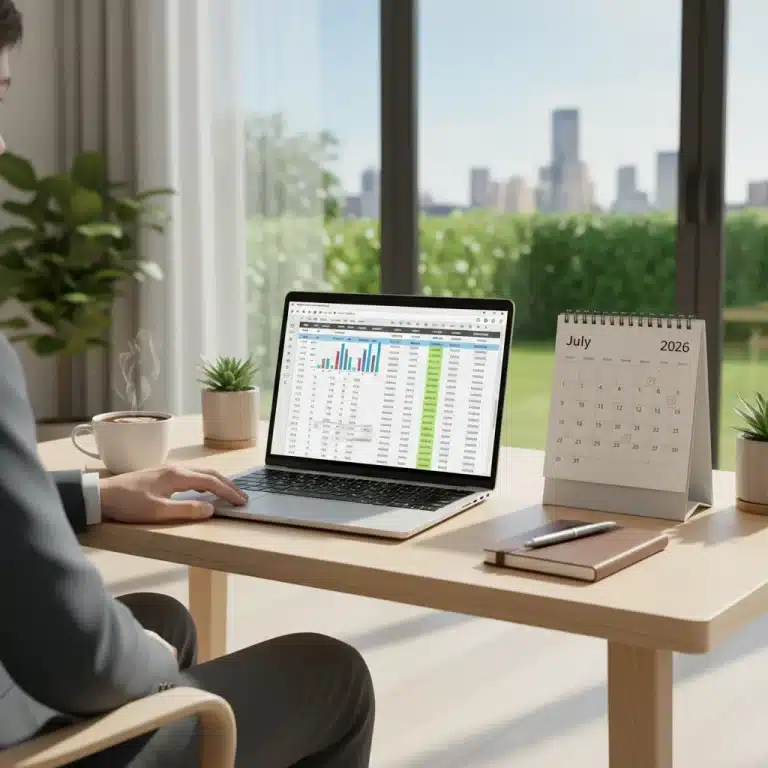 Person conducting a mid-year financial review on a laptop in July 2026