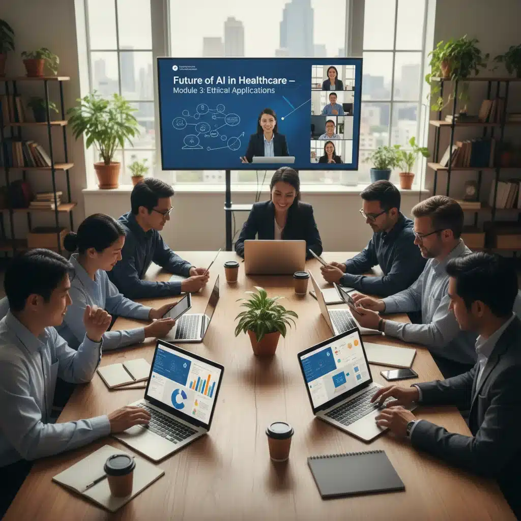 Professionals learning new in-demand skills online collaboratively