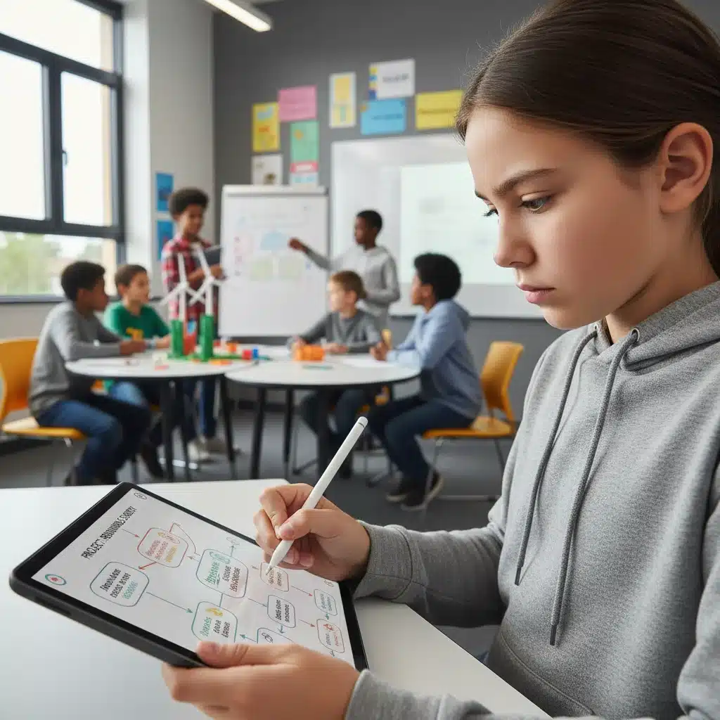 Student engaged in personalized learning with a tablet, reflecting modern assessment.