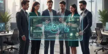 Navigating the 2026 US Job Market: Essential Strategies for Professionals Professionals collaborating on data in a modern office, representing the future US job market.