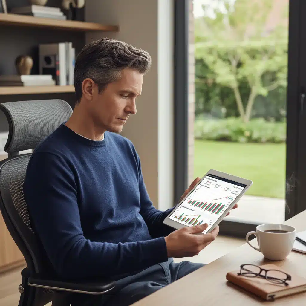 Individual reviewing retirement investment growth projections on a tablet