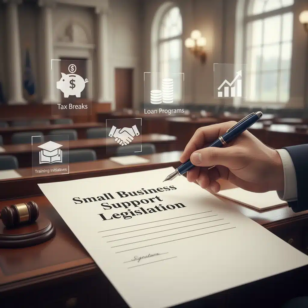 Hand signing legislation for small business policy support