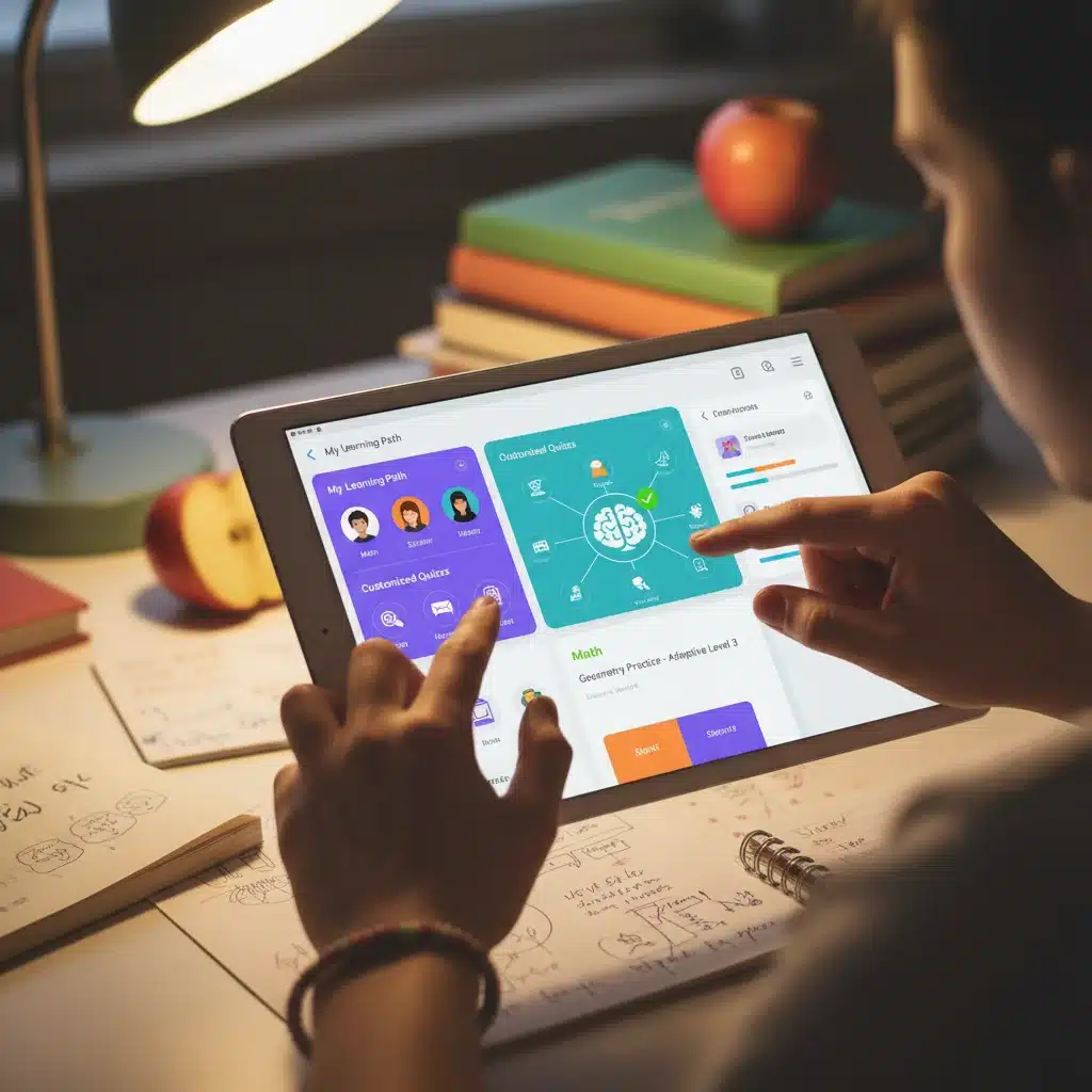 Student engaged in personalized learning with an educational app.