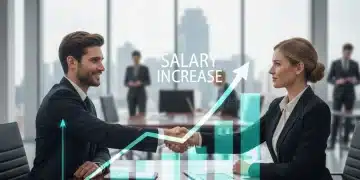 Two professionals shaking hands, symbolizing a successful salary negotiation and career advancement.
