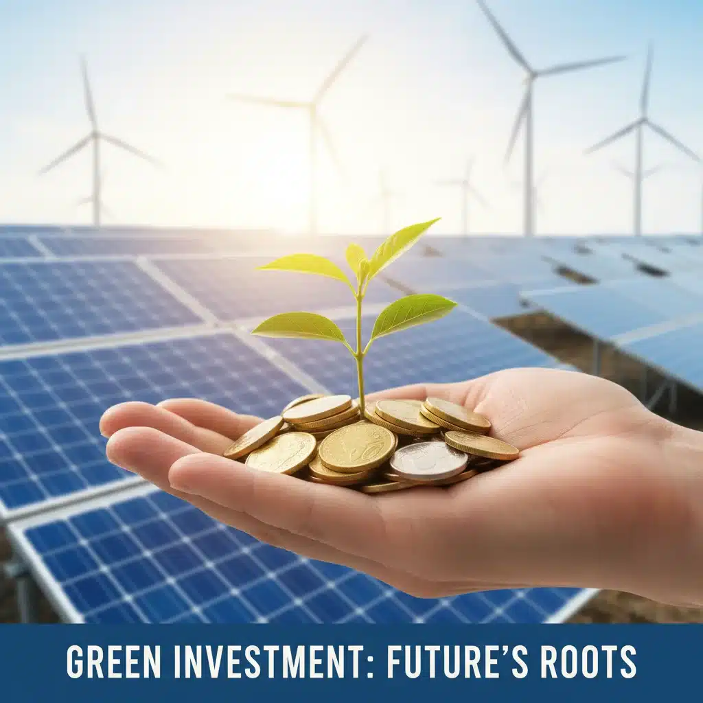 Hand holding a sapling from coins, representing sustainable investment and eco-conscious consumerism.