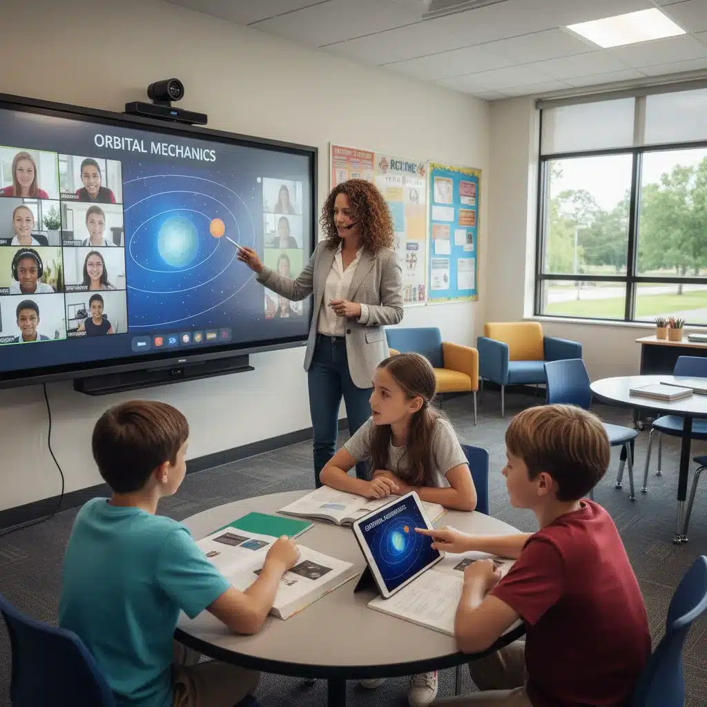 Teacher leading a hybrid learning session with students, showcasing effective online pedagogy.