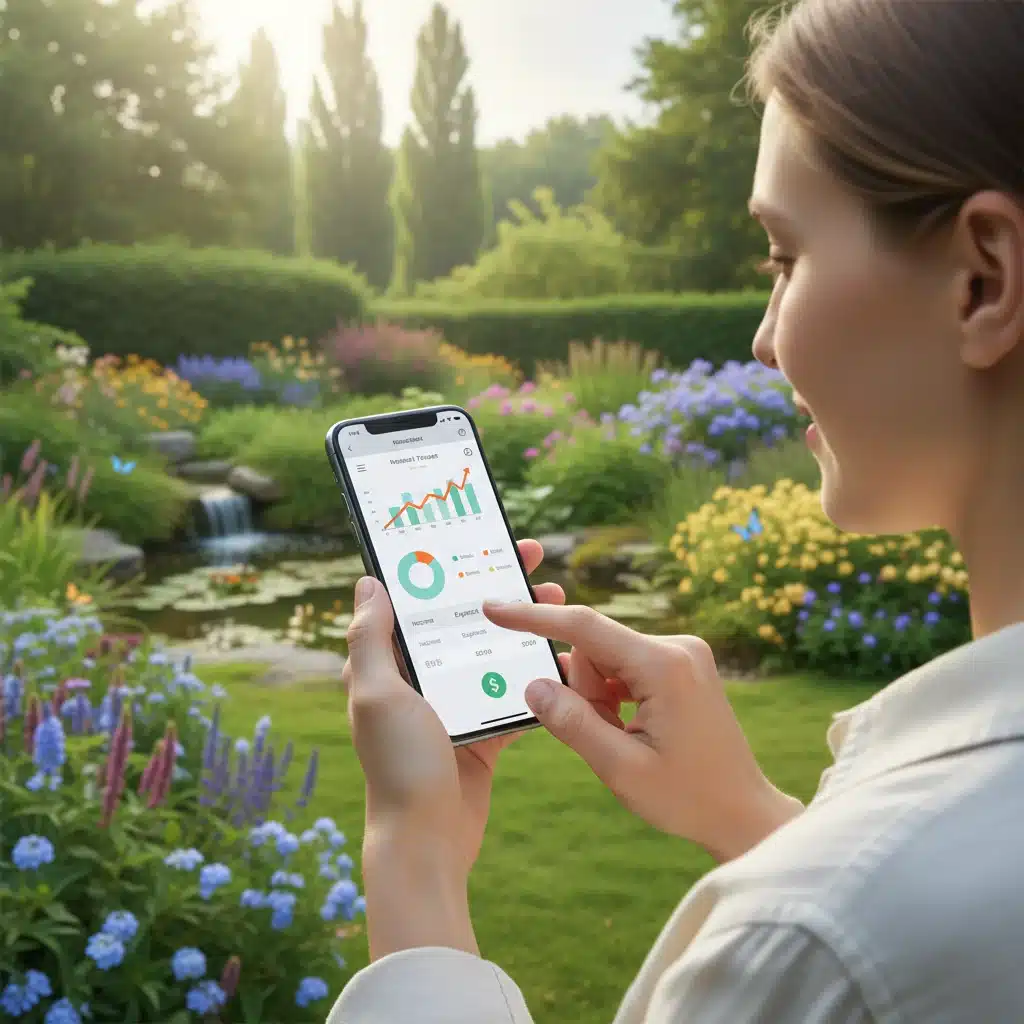 Person managing investments and budget on a smartphone, symbolizing tech-driven financial peace.