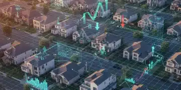 Futuristic visualization of US housing market trends for 2026, with data overlays