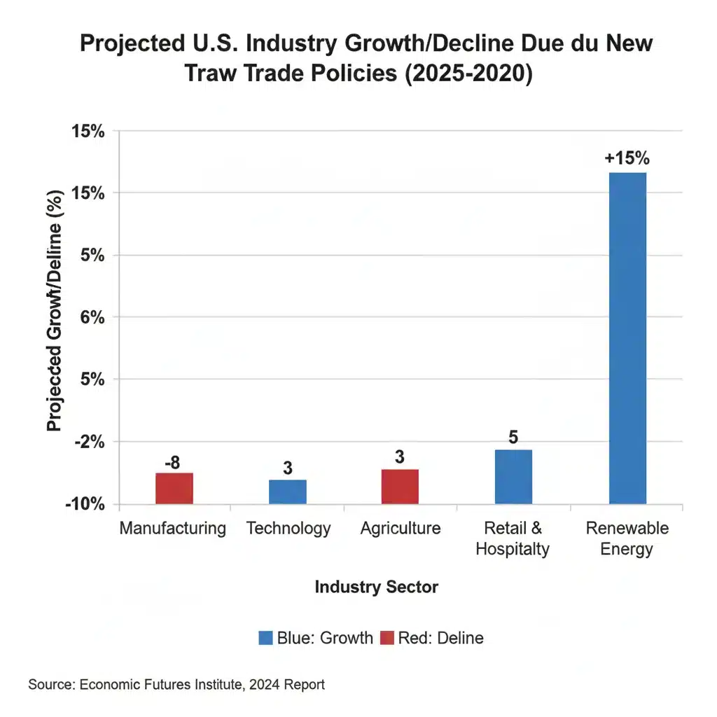 Projected economic impact of trade policies on various U.S. industries.