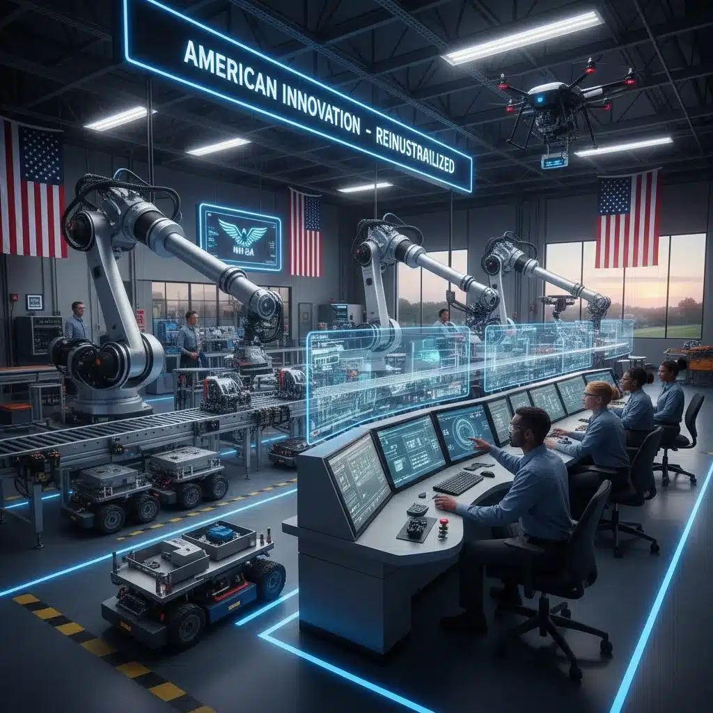 Advanced manufacturing facility in the US, highlighting reshoring and automation for supply chain resilience.