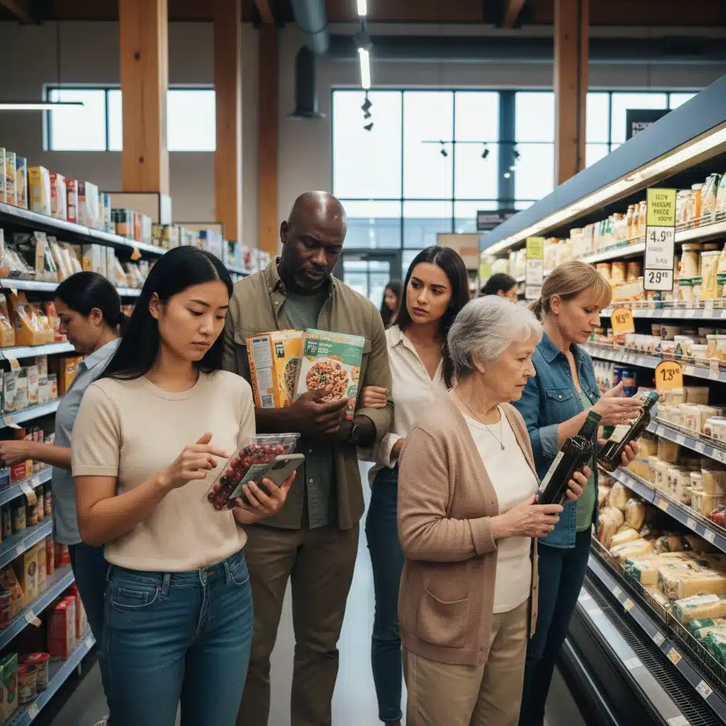 Consumers observing prices in a retail setting, illustrating inflation's impact.