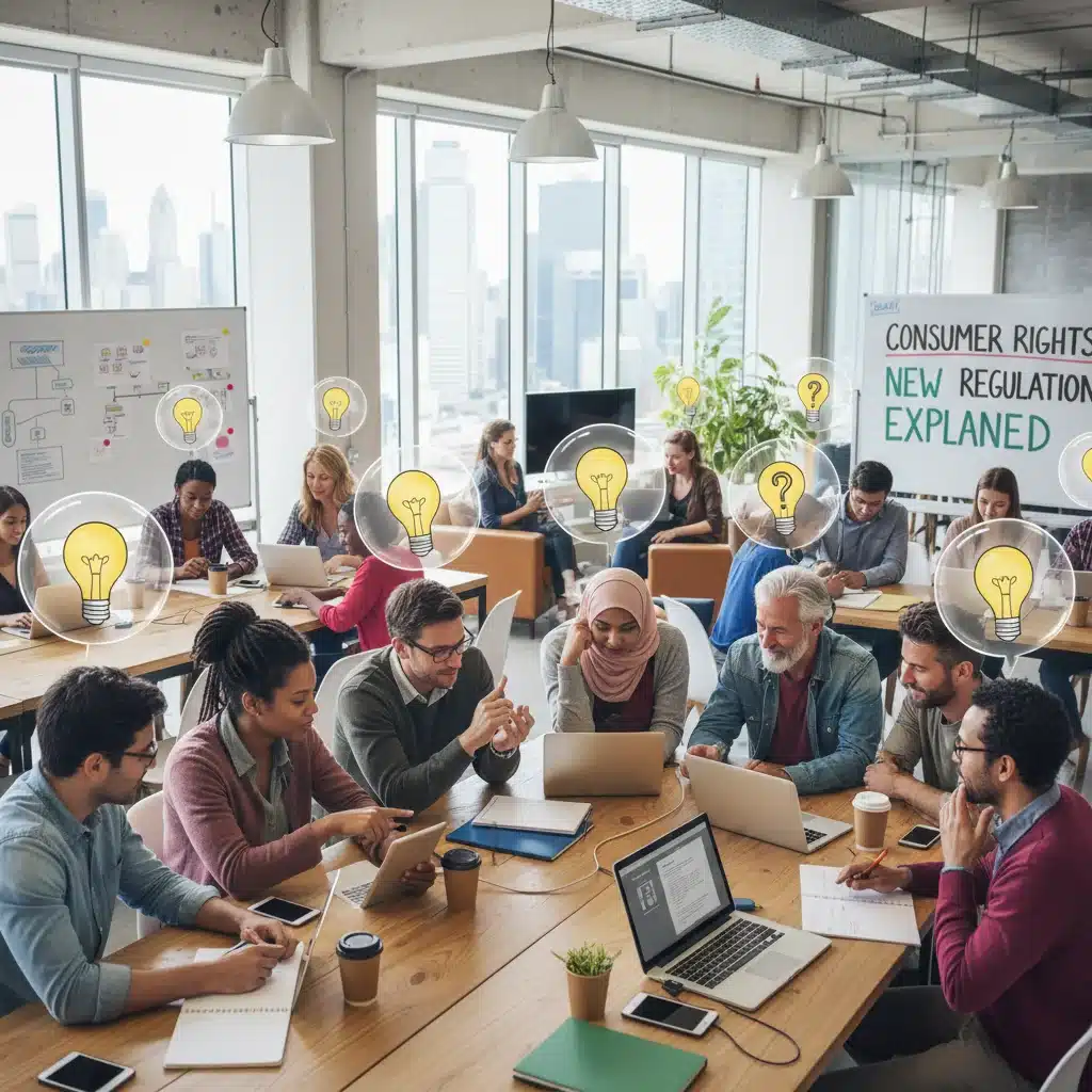 Group of people discussing new online privacy regulations