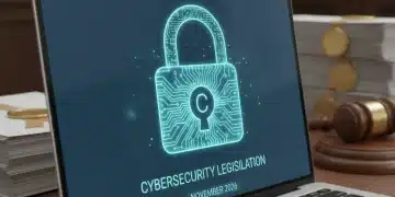 Digital padlock on laptop screen symbolizing cybersecurity legislation