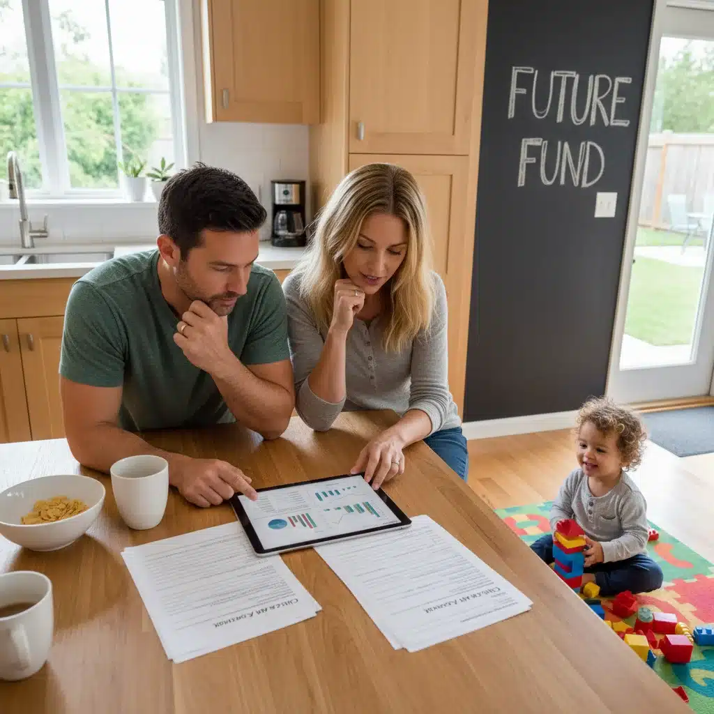 Family reviewing financial documents and child care subsidy information on a tablet at home.