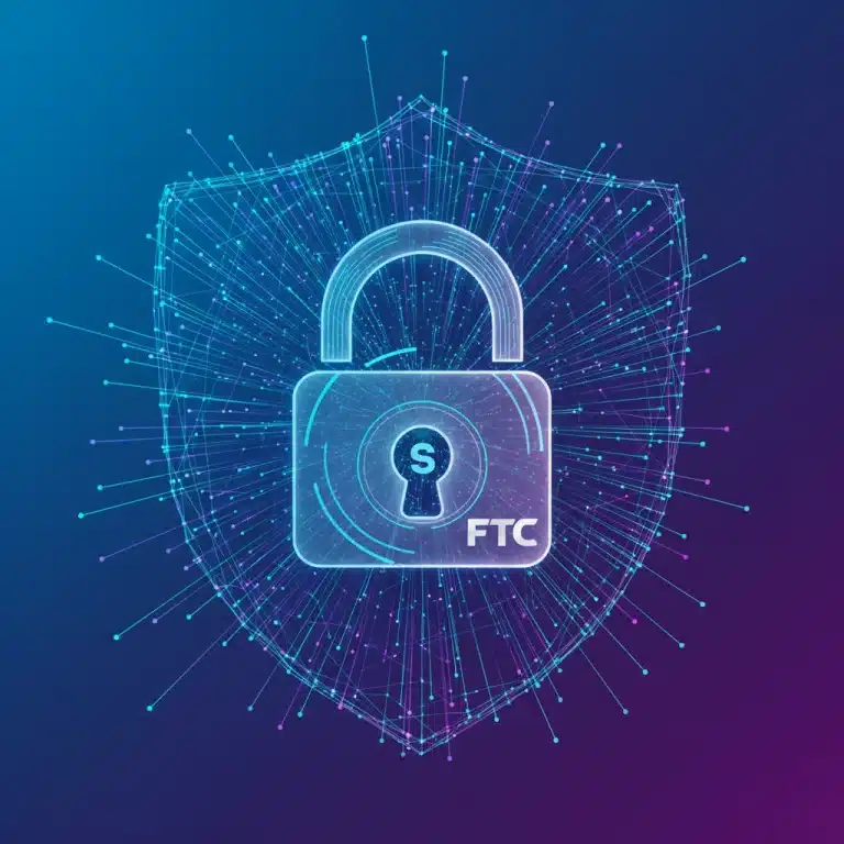 Digital padlock representing online privacy and data security with FTC logo