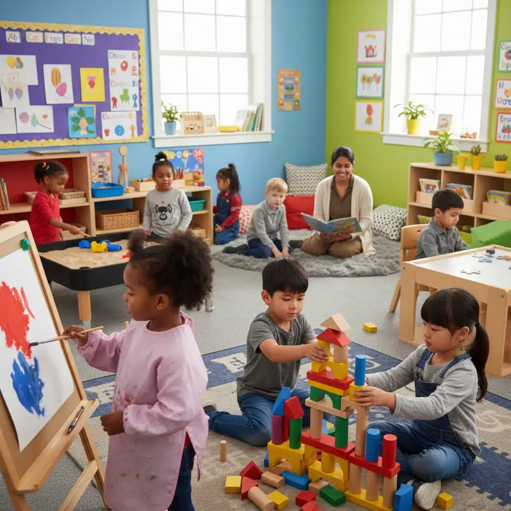 Diverse children engaged in educational activities in a quality child care classroom.