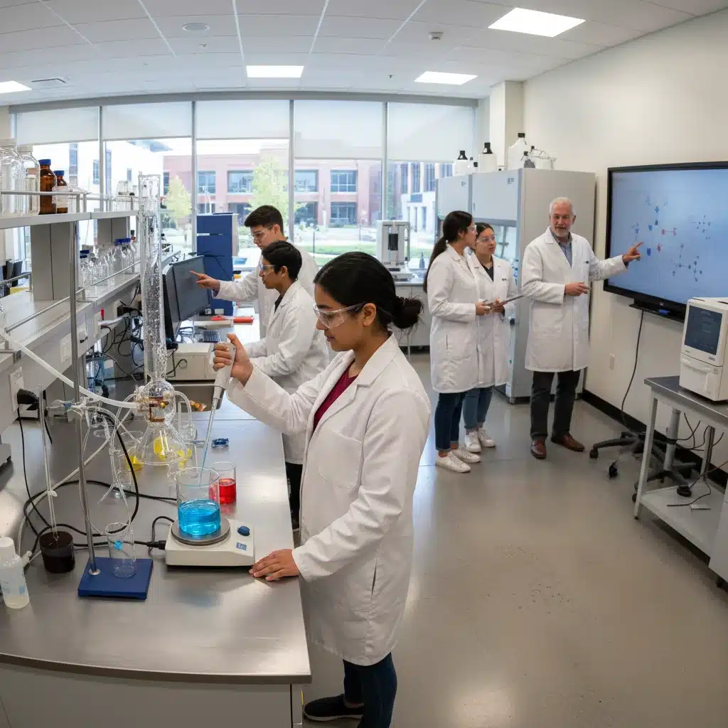 Student conducting lab experiment, advanced academic facilities