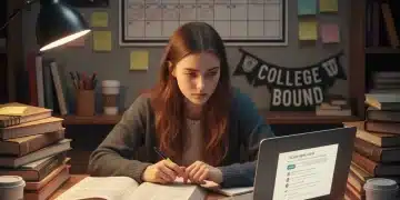 Student studying for college admissions tests with determination